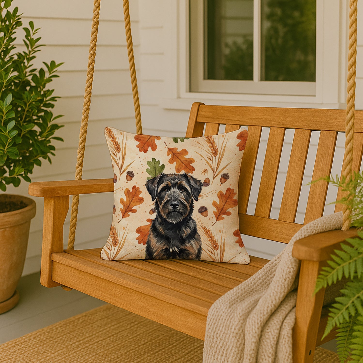Brindle Bouvier des Flandres Heirloom Fall Decorative Throw Pillow 18x18 Indoor Outdoor Accent Cushion, Fabric Cover with Insert for Sofa, Bed, Porch & Living Room