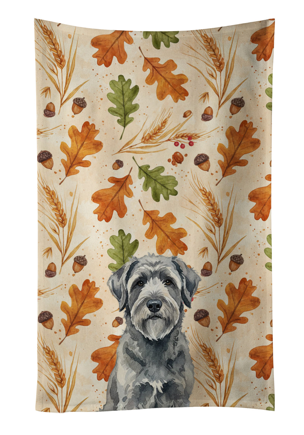 Gray Bouvier des Flandres Heirloom Fall Kitchen Towel Velour Plush Front and Cotton Loop Back Machine Washable