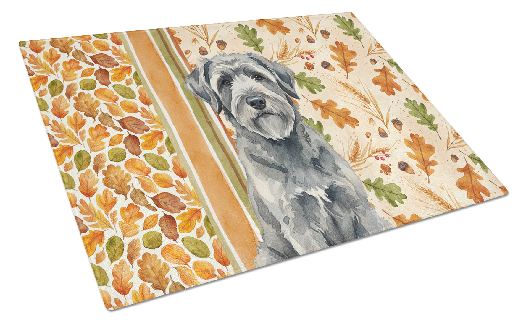 Gray Bouvier des Flandres Heirloom Fall Cutting Board Tempered Glass Kitchen Cutting Surface, Heat Resistant Chopping, Non-Slip Feet, Food Prep & Serving
