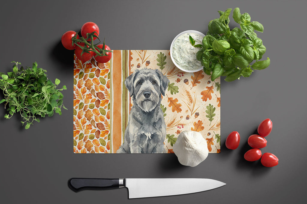 Gray Bouvier des Flandres Heirloom Fall Cutting Board Tempered Glass Kitchen Cutting Surface, Heat Resistant Chopping, Non-Slip Feet, Food Prep & Serving