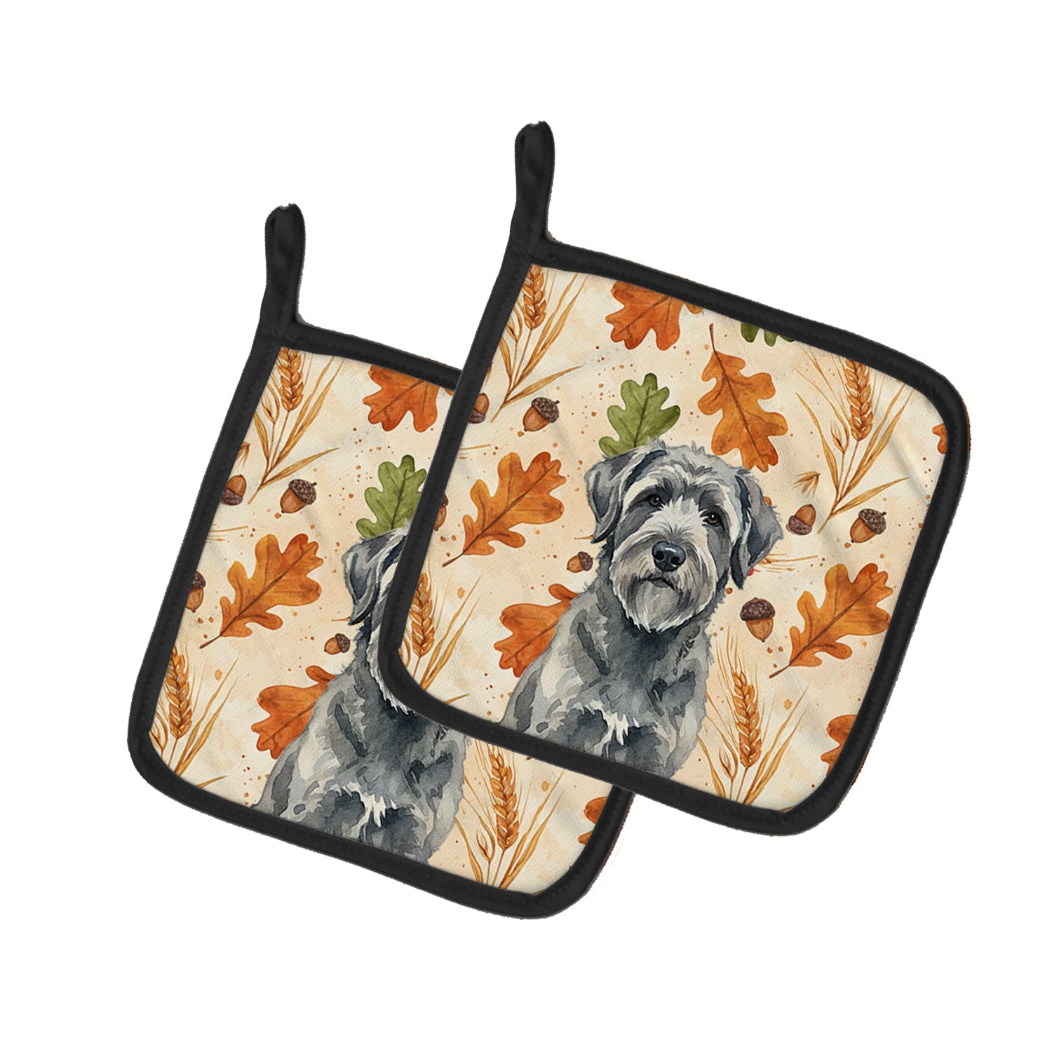 Gray Bouvier des Flandres Heirloom Fall Pot Holder Set of 2 Heat Resistant Quilted Hot Pads 7.5 x 7.5 Inch, Insulated Kitchen Trivets for Cooking & Baking