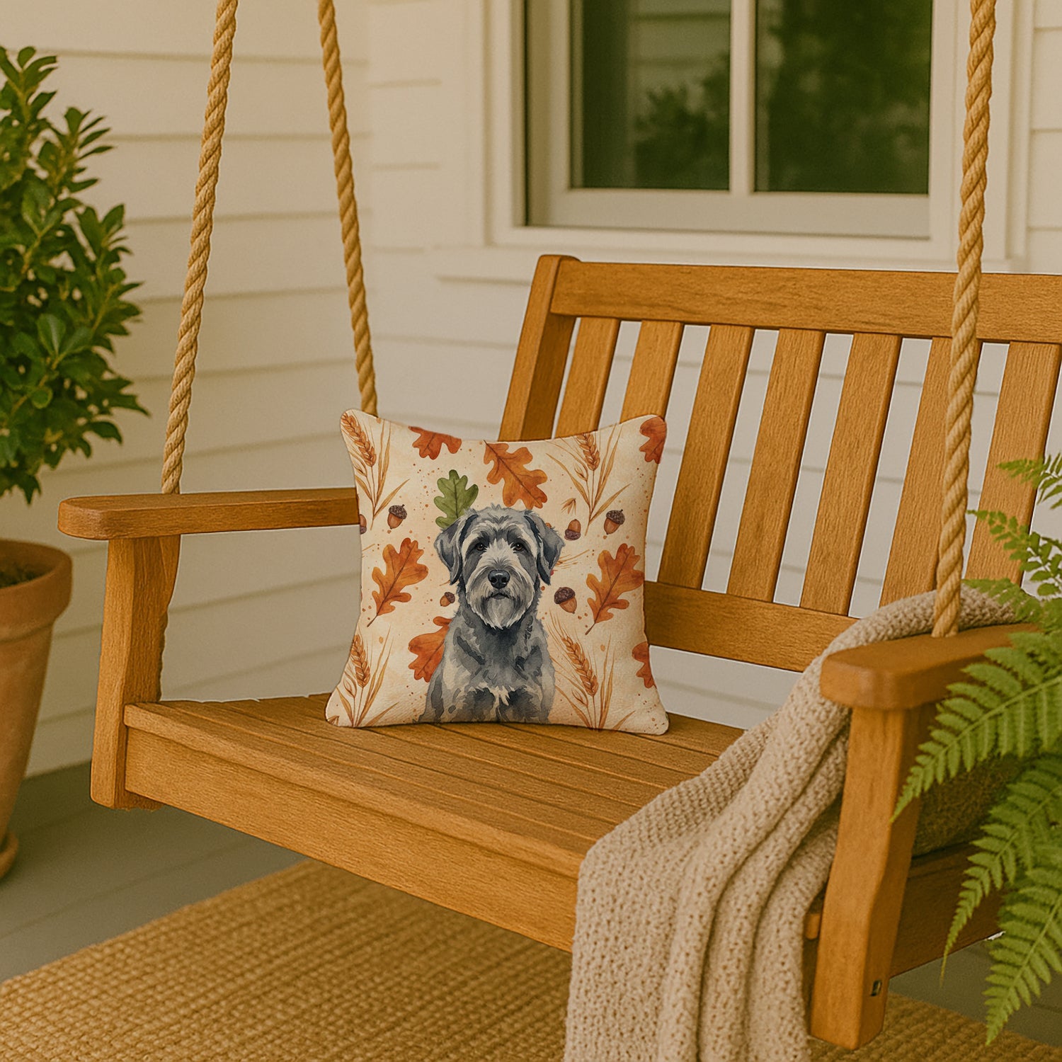 Gray Bouvier des Flandres Heirloom Fall Decorative Throw Pillow 14x14 Indoor Outdoor Accent Cushion, Fabric Cover with Insert for Sofa, Bed, Porch & Living Room