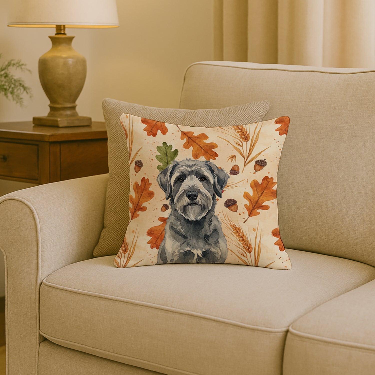 Gray Bouvier des Flandres Heirloom Fall Decorative Throw Pillow 18x18 Indoor Outdoor Accent Cushion, Fabric Cover with Insert for Sofa, Bed, Porch & Living Room