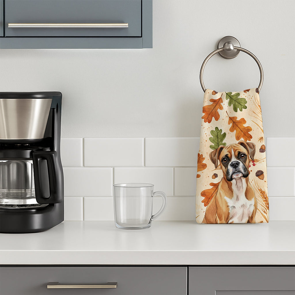 Boxer Heirloom Fall Kitchen Towel Velour Plush Front and Cotton Loop Back Machine Washable
