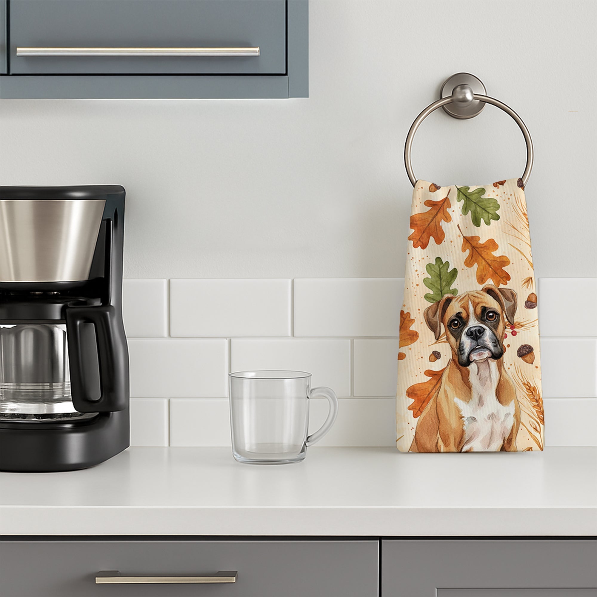 Boxer Heirloom Fall Kitchen Towel Velour Plush Front and Cotton Loop Back Machine Washable