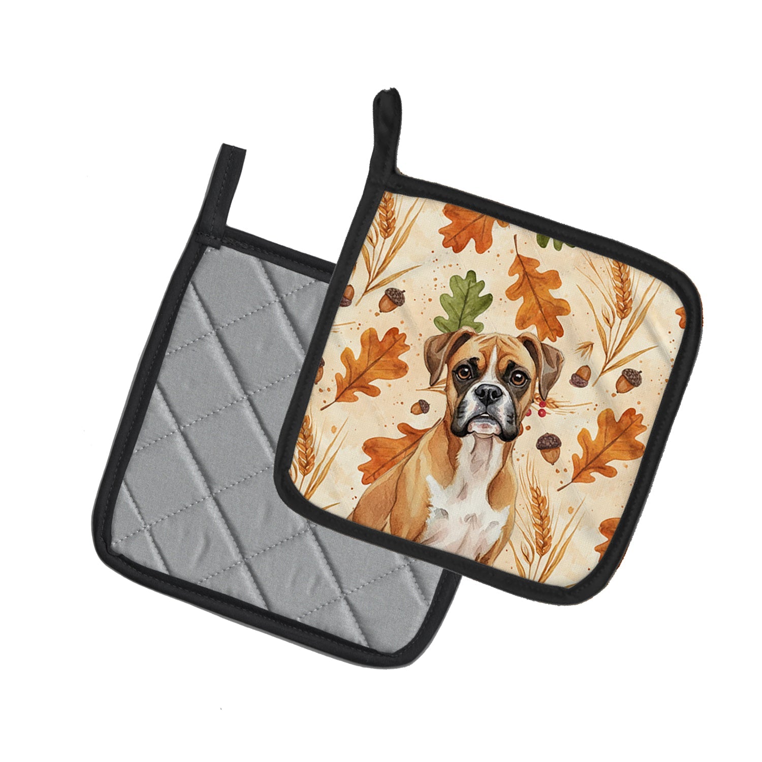 Boxer Heirloom Fall Pot Holder Set of 2 Heat Resistant Quilted Hot Pads 7.5 x 7.5 Inch, Insulated Kitchen Trivets for Cooking & Baking