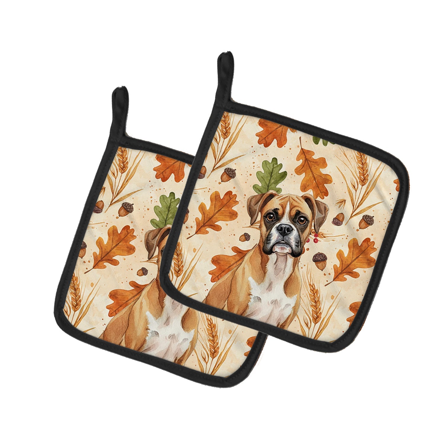 Boxer Heirloom Fall Pot Holder Set of 2 Heat Resistant Quilted Hot Pads 7.5 x 7.5 Inch, Insulated Kitchen Trivets for Cooking & Baking