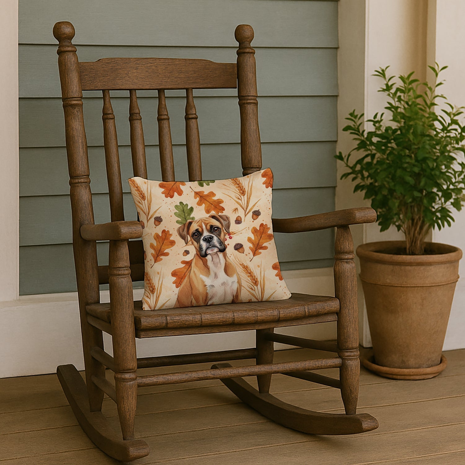 Boxer Heirloom Fall Decorative Throw Pillow 14x14 Indoor Outdoor Accent Cushion, Fabric Cover with Insert for Sofa, Bed, Porch & Living Room