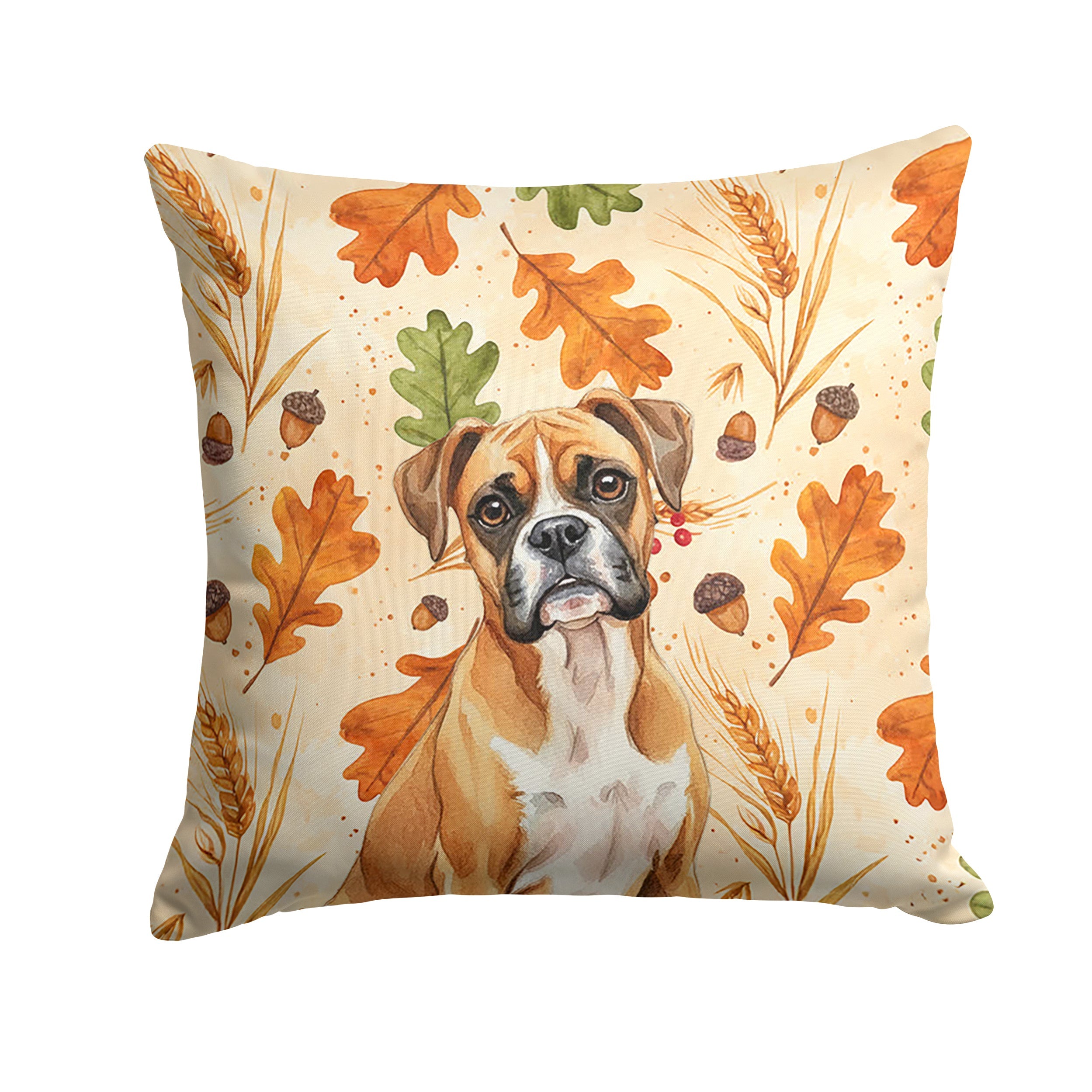 Boxer Heirloom Fall Decorative Throw Pillow 18x18 Indoor Outdoor Accent Cushion, Fabric Cover with Insert for Sofa, Bed, Porch & Living Room