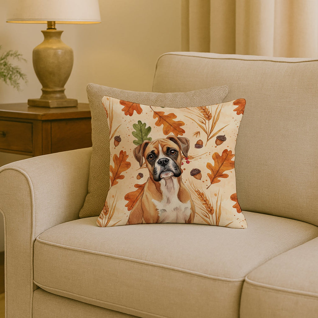 Boxer Heirloom Fall Decorative Throw Pillow 18x18 Indoor Outdoor Accent Cushion, Fabric Cover with Insert for Sofa, Bed, Porch & Living Room