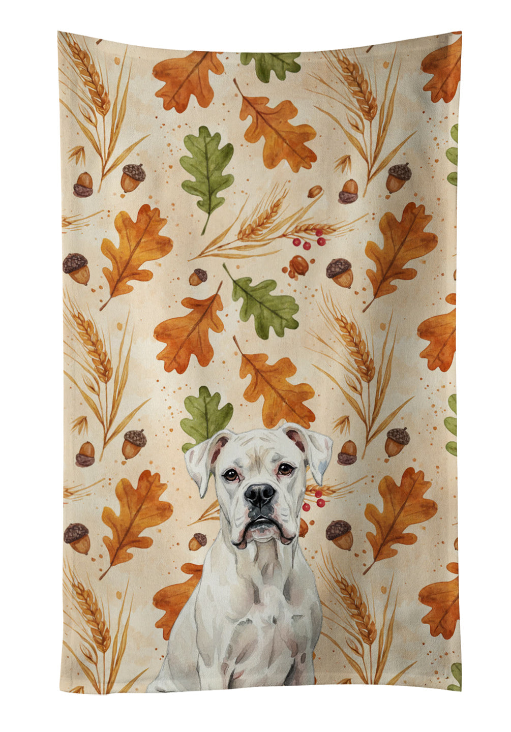 White Boxer Heirloom Fall Kitchen Towel Velour Plush Front and Cotton Loop Back Machine Washable