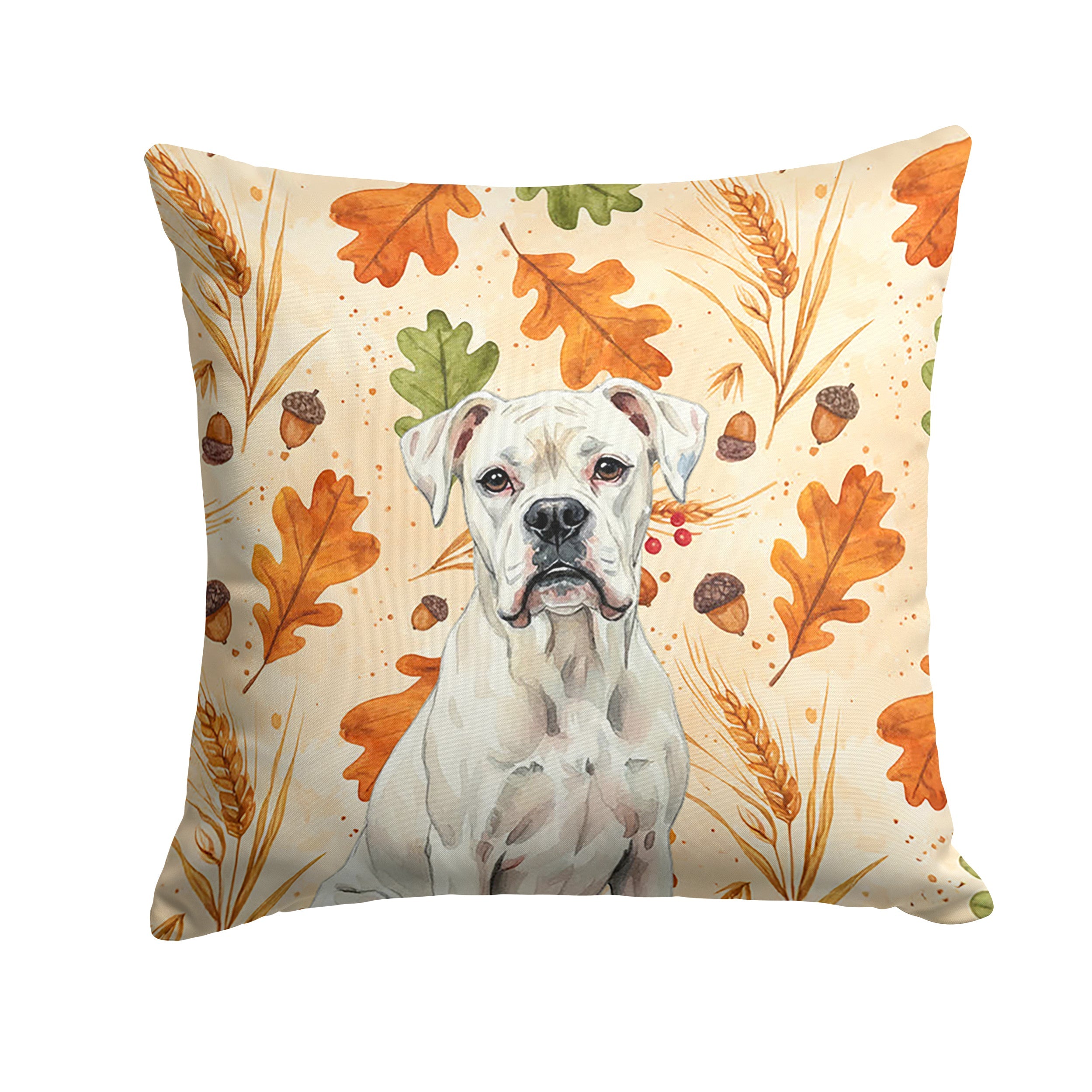 White Boxer Heirloom Fall Decorative Throw Pillow 14x14 Indoor Outdoor Accent Cushion, Fabric Cover with Insert for Sofa, Bed, Porch & Living Room