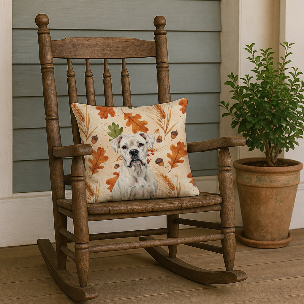White Boxer Heirloom Fall Decorative Throw Pillow 18x18 Indoor Outdoor Accent Cushion, Fabric Cover with Insert for Sofa, Bed, Porch & Living Room