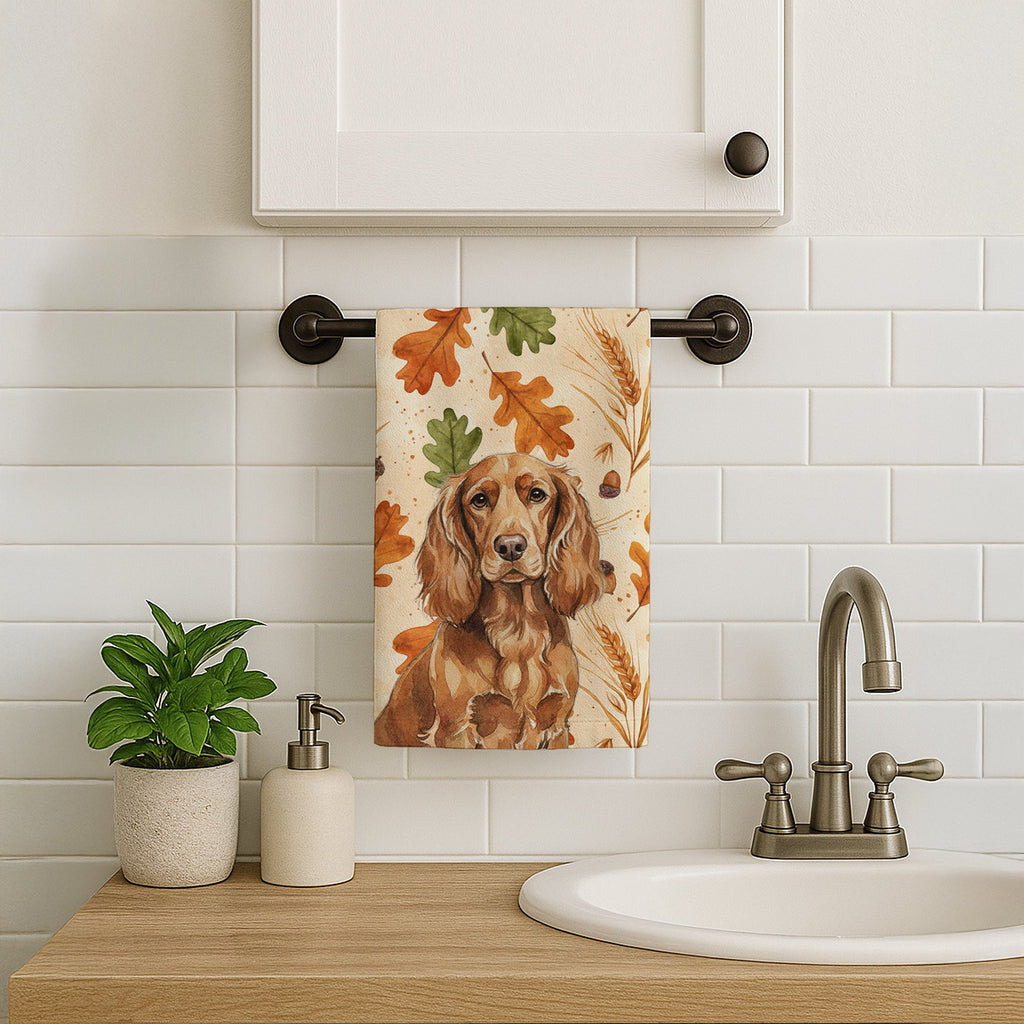 Boykin Spaniel Heirloom Fall Kitchen Towel Velour Plush Front and Cotton Loop Back Machine Washable