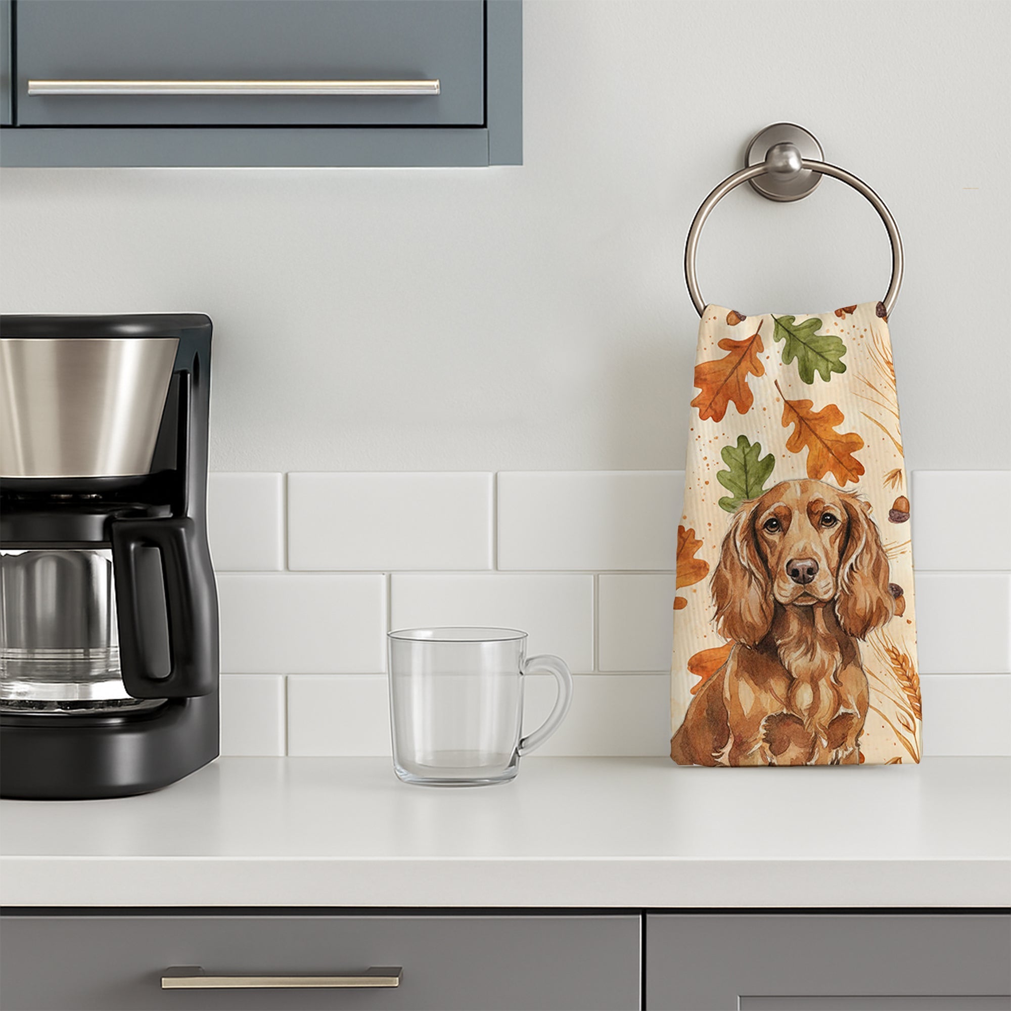 Boykin Spaniel Heirloom Fall Kitchen Towel Velour Plush Front and Cotton Loop Back Machine Washable