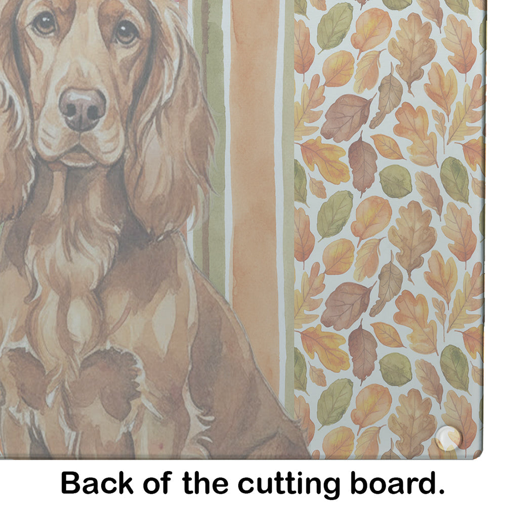 Boykin Spaniel Heirloom Fall Cutting Board Tempered Glass Kitchen Cutting Surface, Heat Resistant Chopping, Non-Slip Feet, Food Prep & Serving