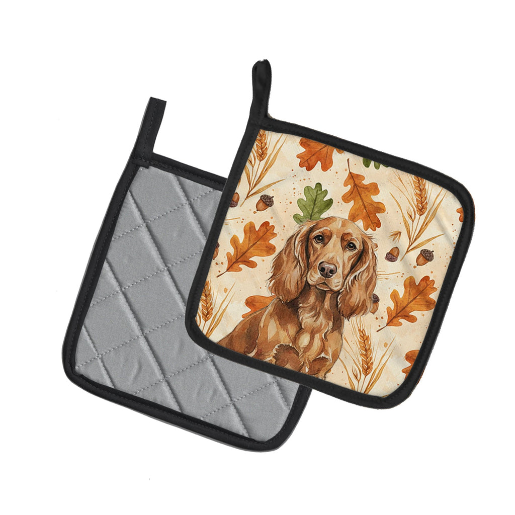 Boykin Spaniel Heirloom Fall Pot Holder Set of 2 Heat Resistant Quilted Hot Pads 7.5 x 7.5 Inch, Insulated Kitchen Trivets for Cooking & Baking