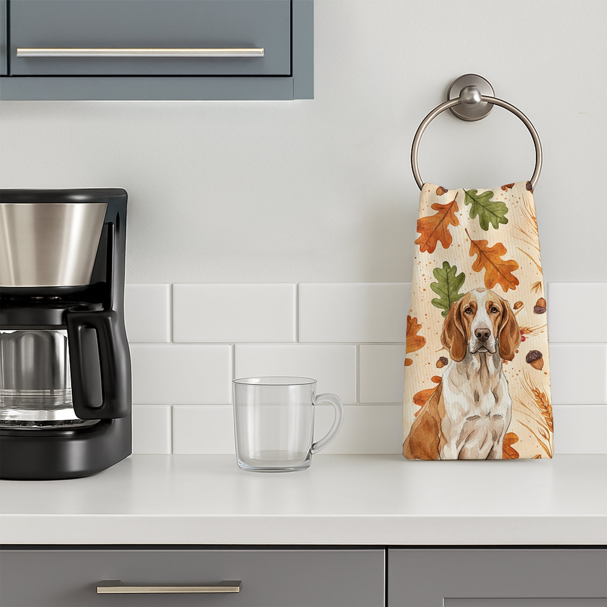 Bracco Italiano Heirloom Fall Kitchen Towel Velour Plush Front and Cotton Loop Back Machine Washable