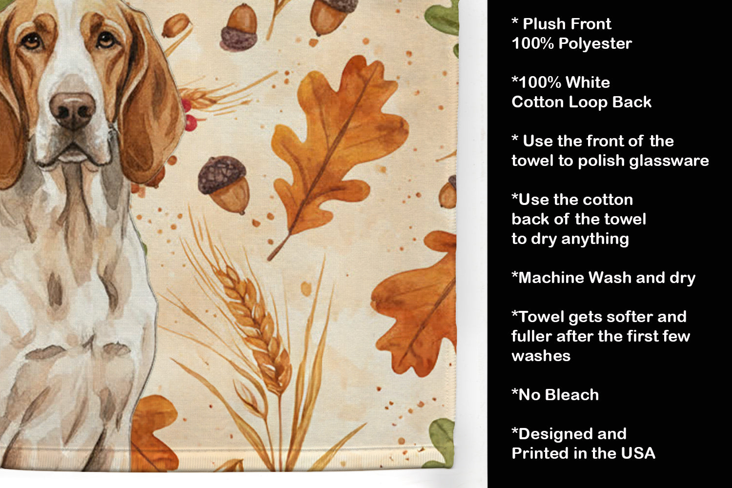 Bracco Italiano Heirloom Fall Kitchen Towel Velour Plush Front and Cotton Loop Back Machine Washable