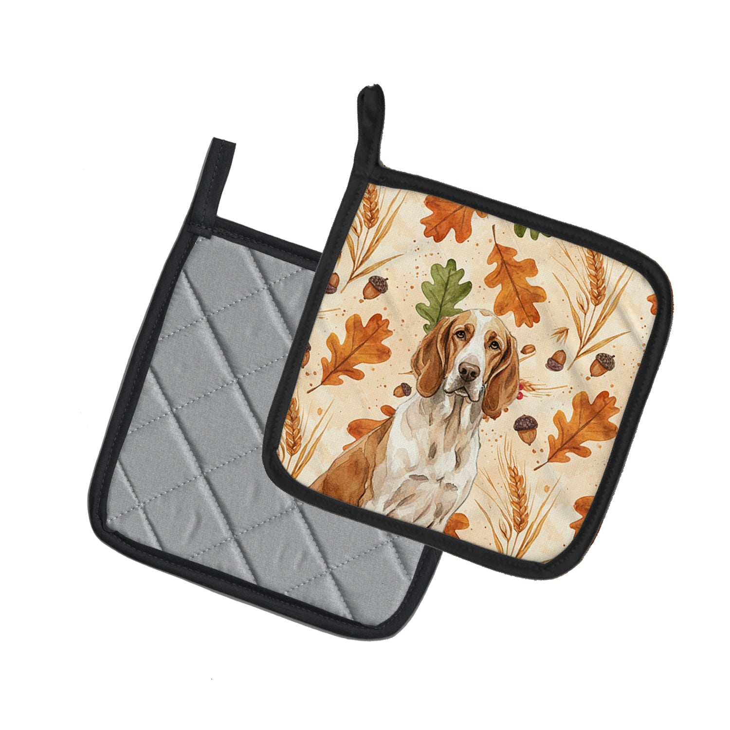Bracco Italiano Heirloom Fall Pot Holder Set of 2 Heat Resistant Quilted Hot Pads 7.5 x 7.5 Inch, Insulated Kitchen Trivets for Cooking & Baking