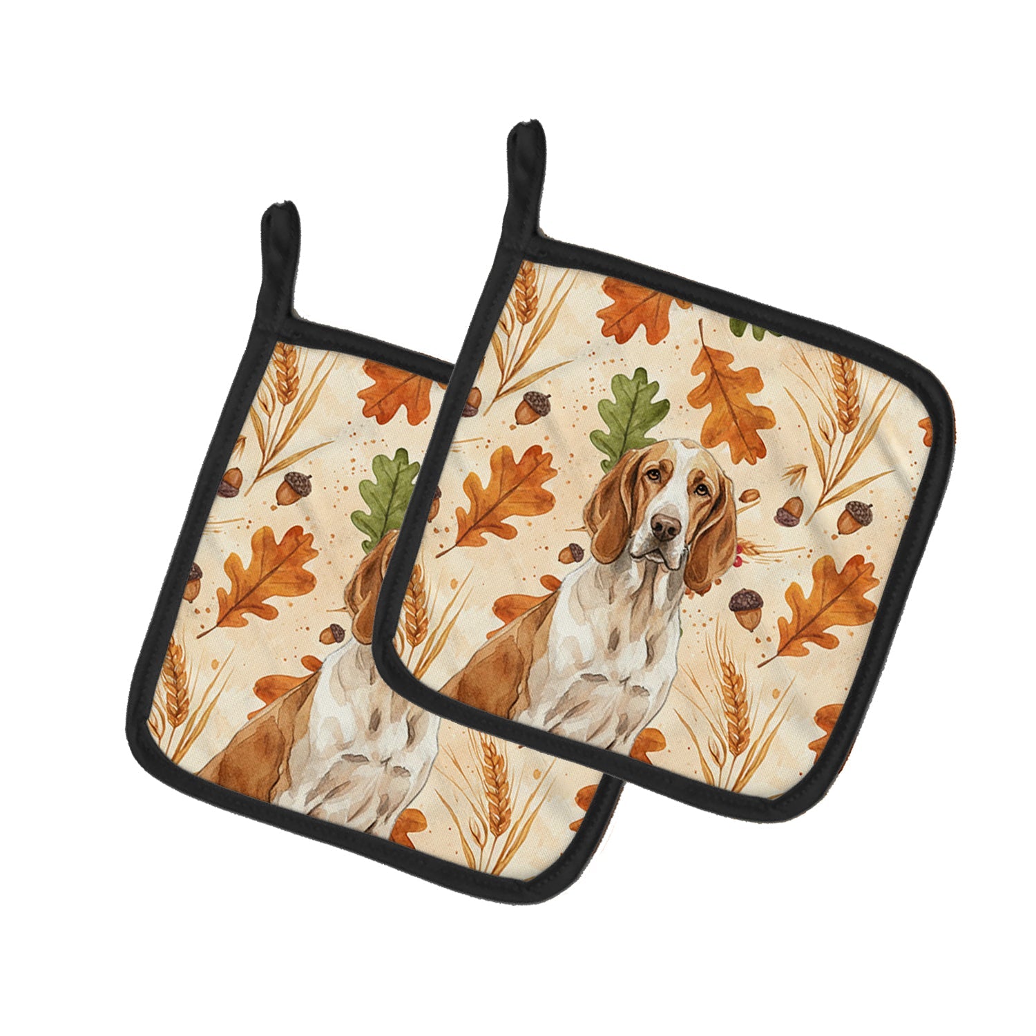Bracco Italiano Heirloom Fall Pot Holder Set of 2 Heat Resistant Quilted Hot Pads 7.5 x 7.5 Inch, Insulated Kitchen Trivets for Cooking & Baking