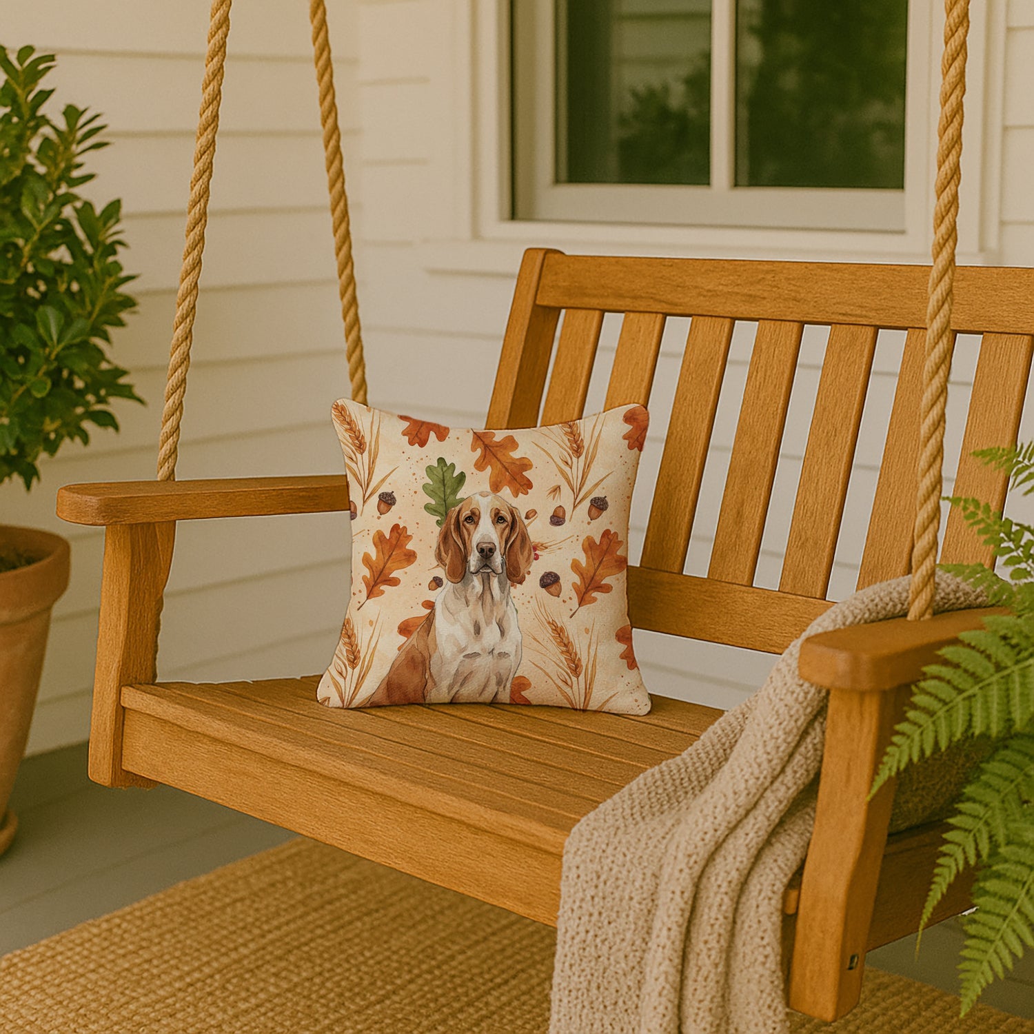 Bracco Italiano Heirloom Fall Decorative Throw Pillow 14x14 Indoor Outdoor Accent Cushion, Fabric Cover with Insert for Sofa, Bed, Porch & Living Room