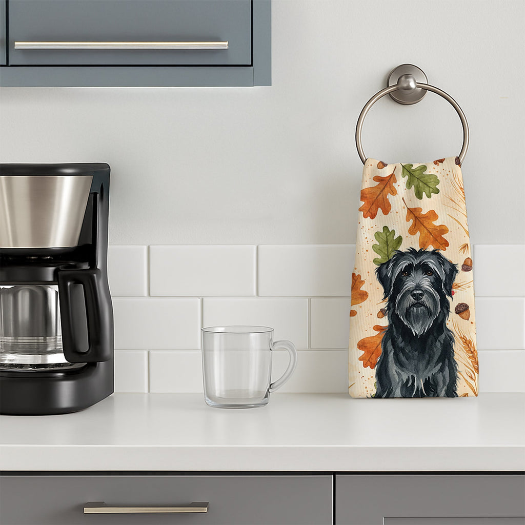 Black Briard Heirloom Fall Kitchen Towel Velour Plush Front and Cotton Loop Back Machine Washable