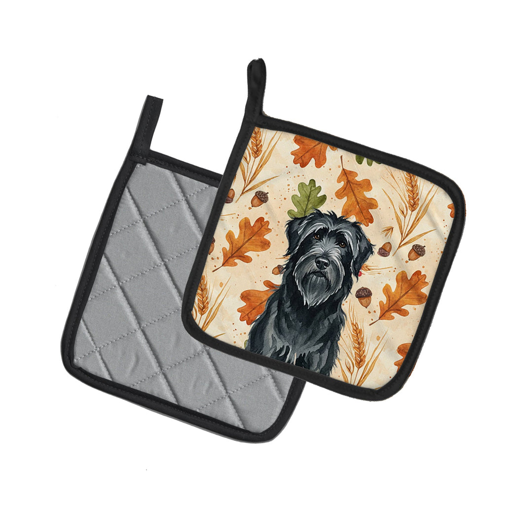 Black Briard Heirloom Fall Pot Holder Set of 2 Heat Resistant Quilted Hot Pads 7.5 x 7.5 Inch, Insulated Kitchen Trivets for Cooking & Baking