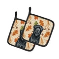 Black Briard Heirloom Fall Pot Holder Set of 2 Heat Resistant Quilted Hot Pads 7.5 x 7.5 Inch, Insulated Kitchen Trivets for Cooking & Baking