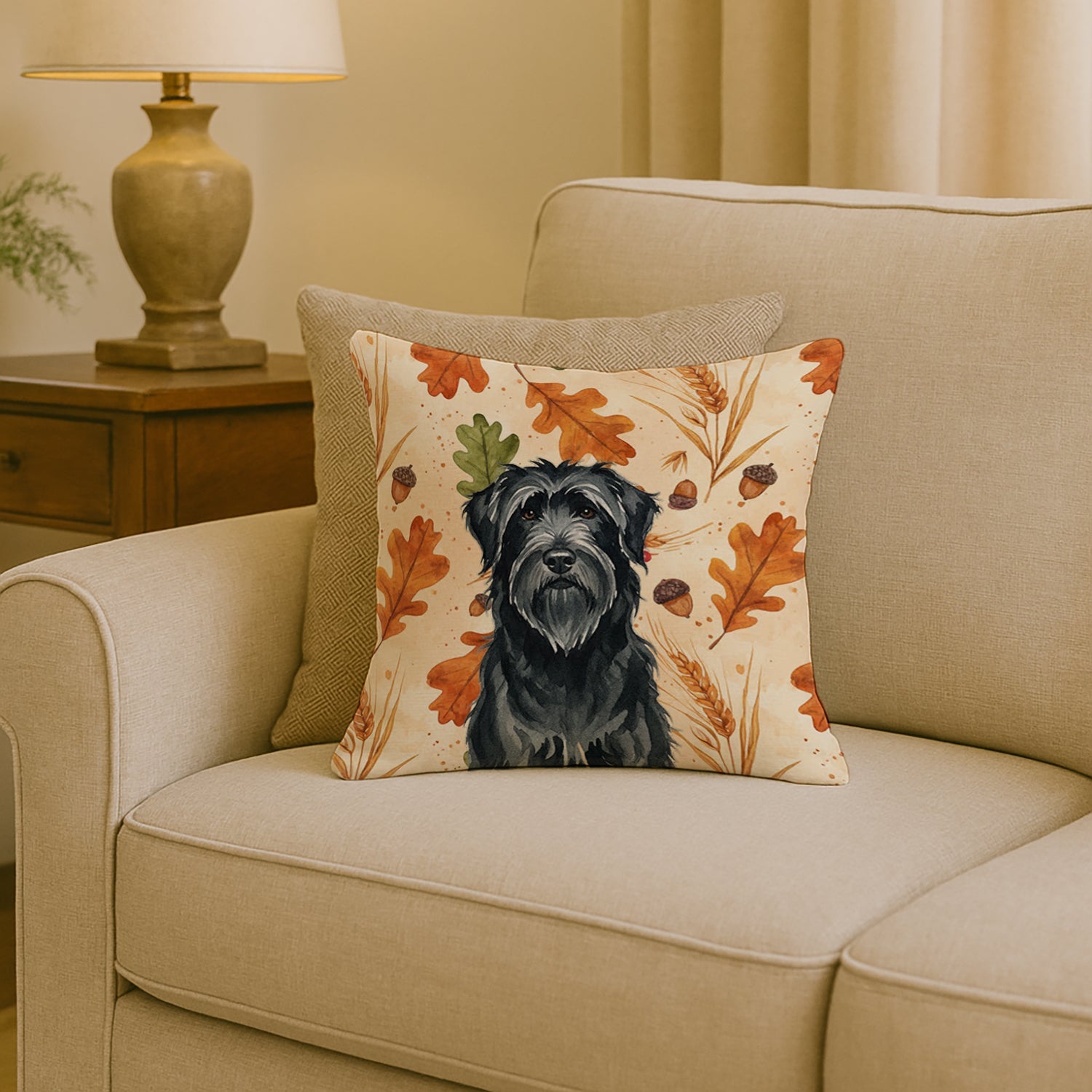 Black Briard Heirloom Fall Decorative Throw Pillow 18x18 Indoor Outdoor Accent Cushion, Fabric Cover with Insert for Sofa, Bed, Porch & Living Room