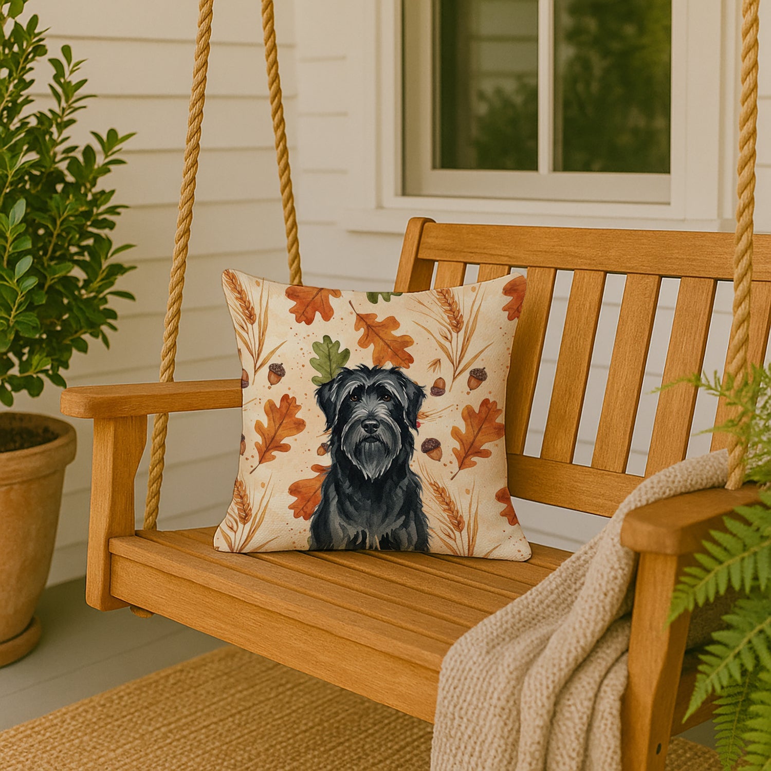 Black Briard Heirloom Fall Decorative Throw Pillow 18x18 Indoor Outdoor Accent Cushion, Fabric Cover with Insert for Sofa, Bed, Porch & Living Room