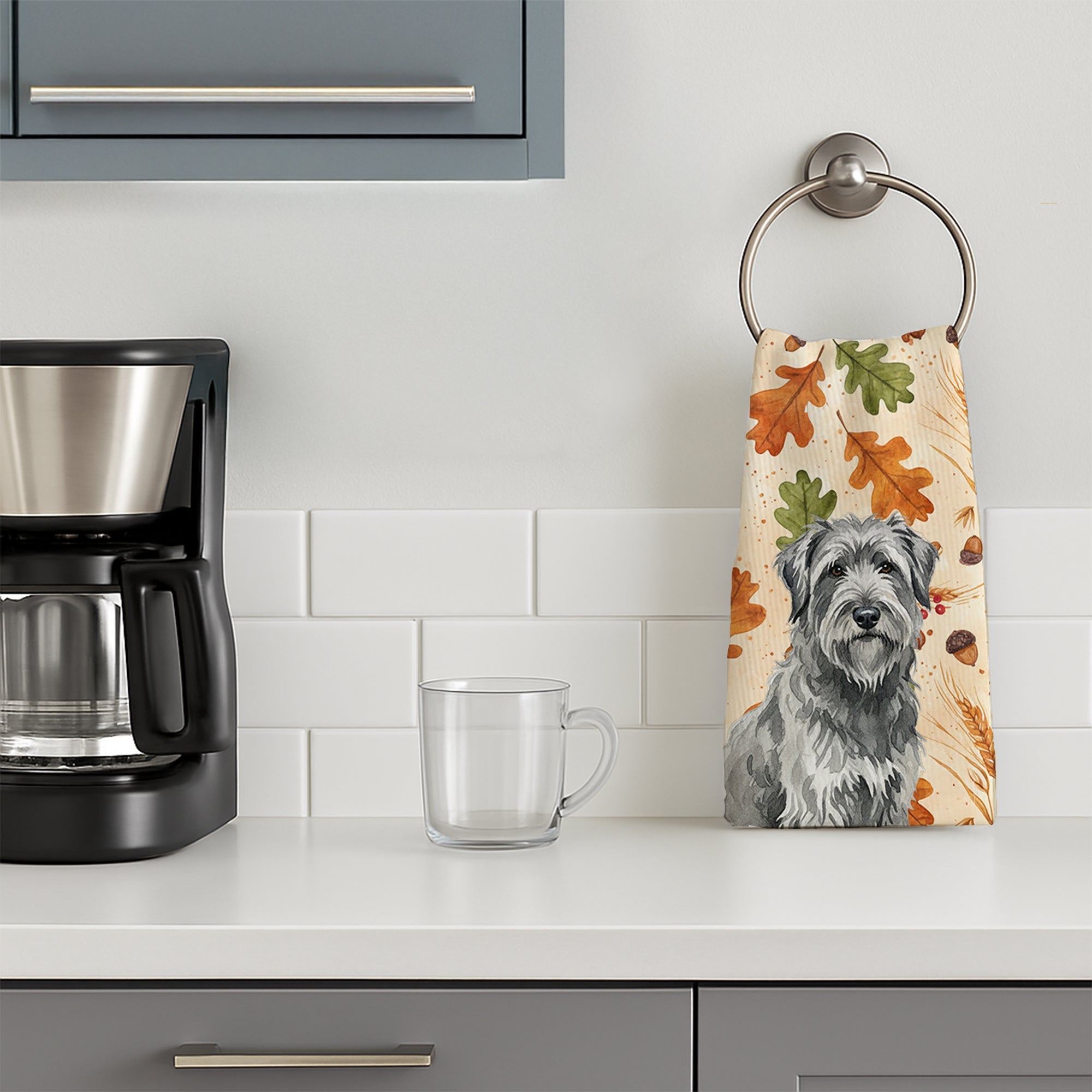 Gray Briard Heirloom Fall Kitchen Towel Velour Plush Front and Cotton Loop Back Machine Washable