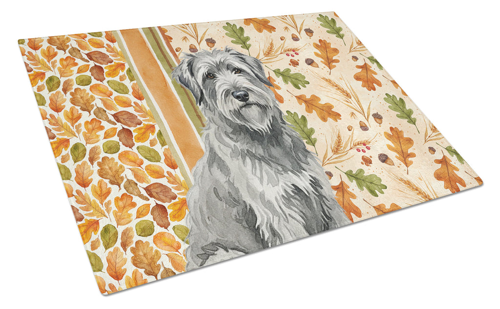 Gray Briard Heirloom Fall Cutting Board Tempered Glass Kitchen Cutting Surface, Heat Resistant Chopping, Non-Slip Feet, Food Prep & Serving