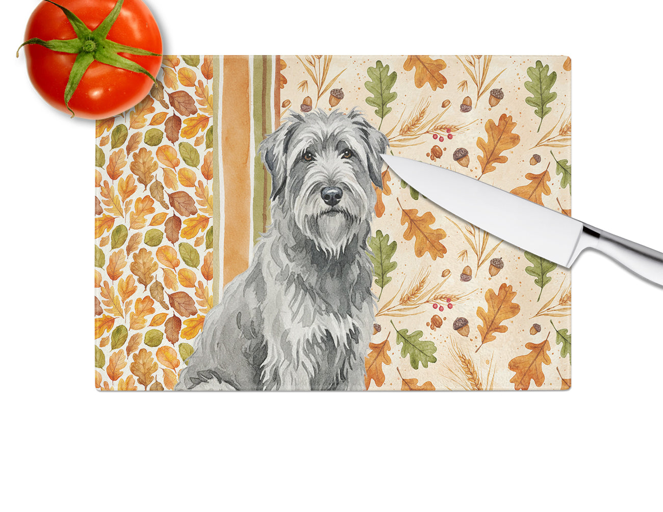 Gray Briard Heirloom Fall Cutting Board Tempered Glass Kitchen Cutting Surface, Heat Resistant Chopping, Non-Slip Feet, Food Prep & Serving