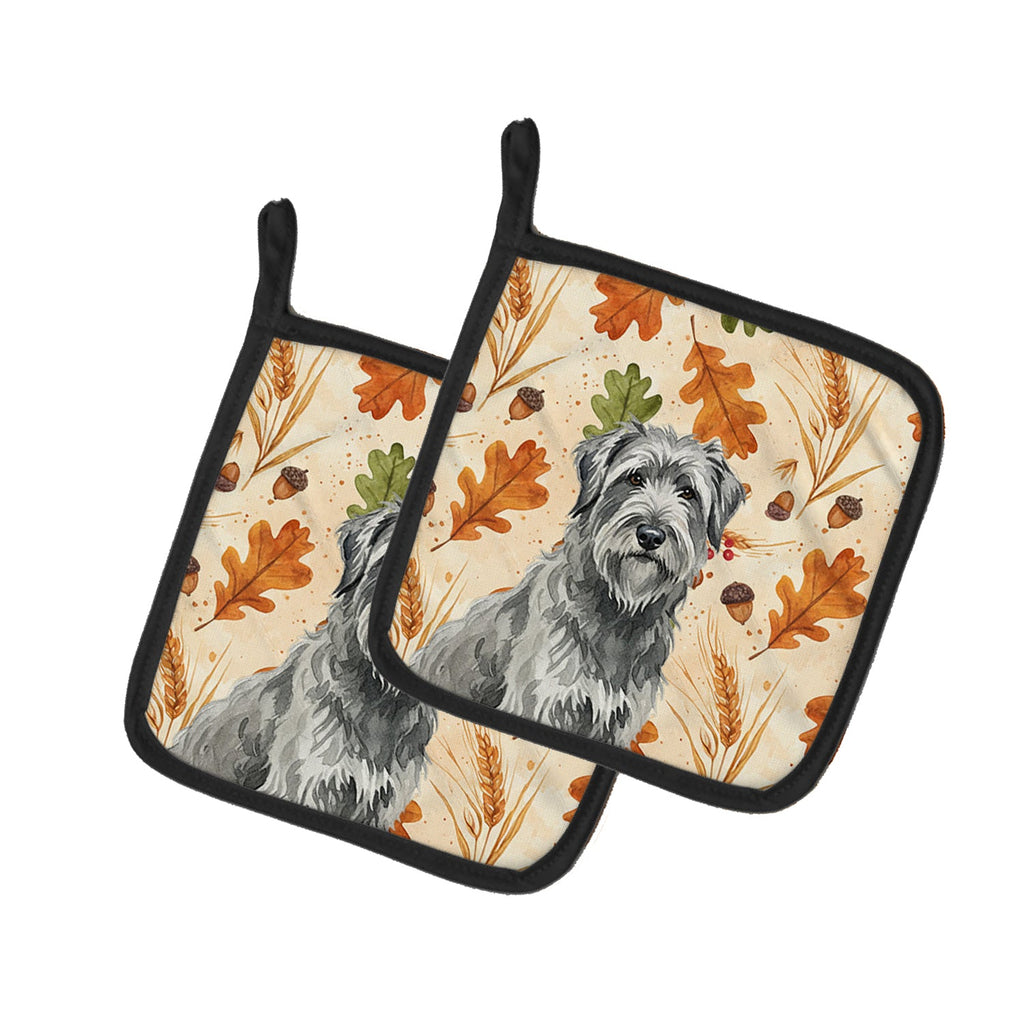 Gray Briard Heirloom Fall Pot Holder Set of 2 Heat Resistant Quilted Hot Pads 7.5 x 7.5 Inch, Insulated Kitchen Trivets for Cooking & Baking