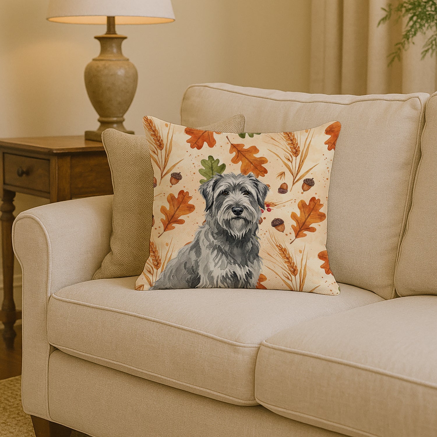 Gray Briard Heirloom Fall Decorative Throw Pillow 14x14 Indoor Outdoor Accent Cushion, Fabric Cover with Insert for Sofa, Bed, Porch & Living Room