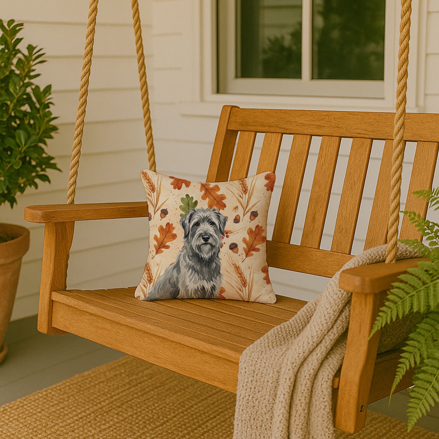 Gray Briard Heirloom Fall Decorative Throw Pillow 14x14 Indoor Outdoor Accent Cushion, Fabric Cover with Insert for Sofa, Bed, Porch & Living Room