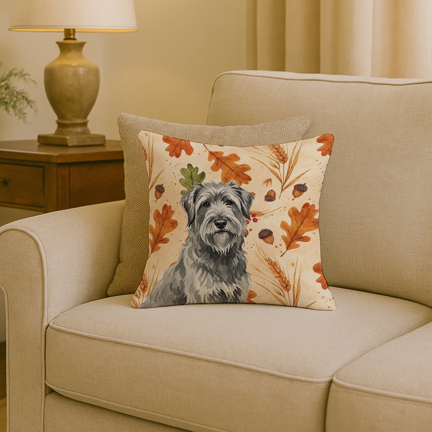 Gray Briard Heirloom Fall Decorative Throw Pillow 18x18 Indoor Outdoor Accent Cushion, Fabric Cover with Insert for Sofa, Bed, Porch & Living Room