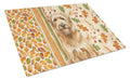 Tawny Briard Heirloom Fall Cutting Board Tempered Glass Kitchen Cutting Surface, Heat Resistant Chopping, Non-Slip Feet, Food Prep & Serving