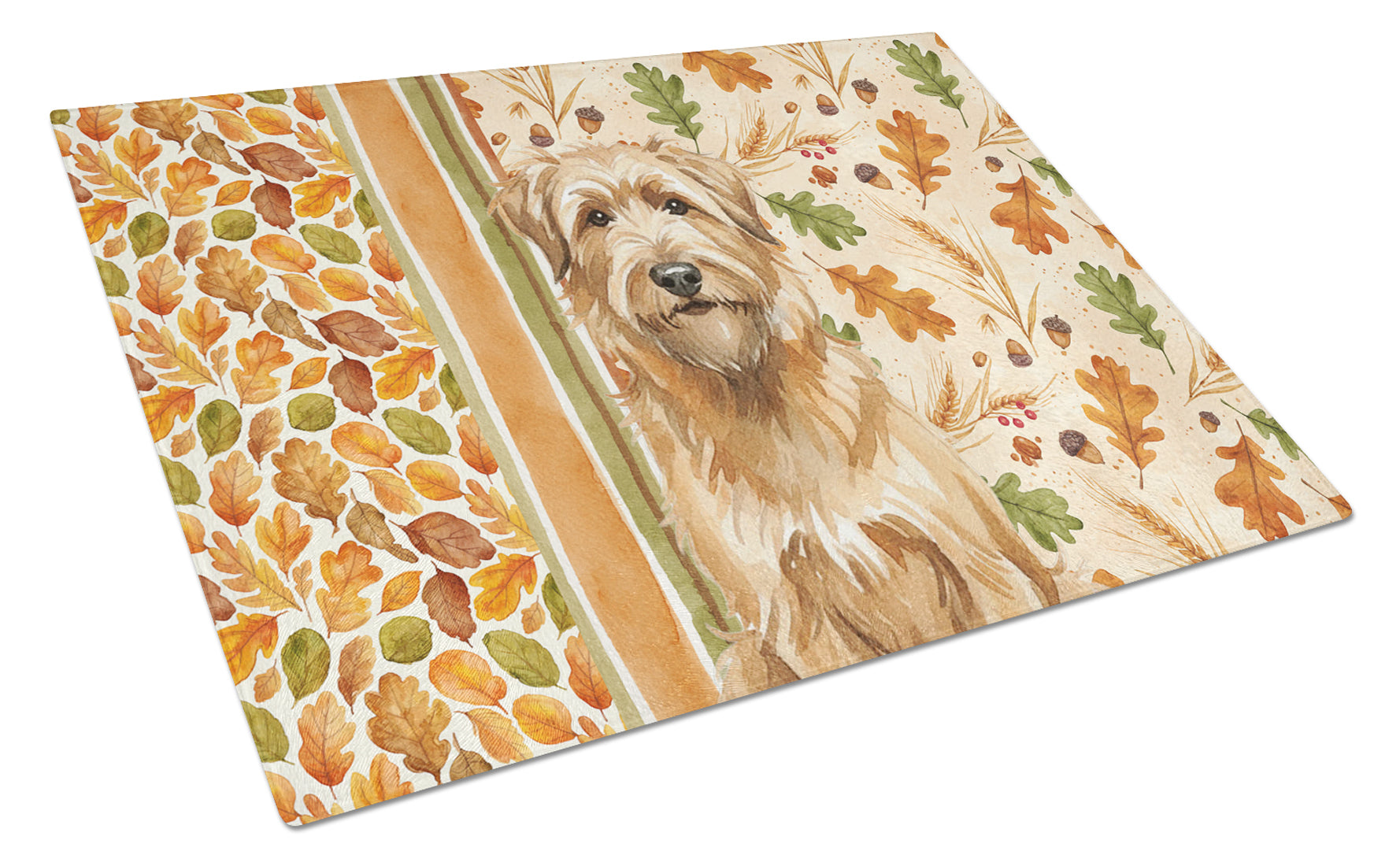 Tawny Briard Heirloom Fall Cutting Board Tempered Glass Kitchen Cutting Surface, Heat Resistant Chopping, Non-Slip Feet, Food Prep & Serving