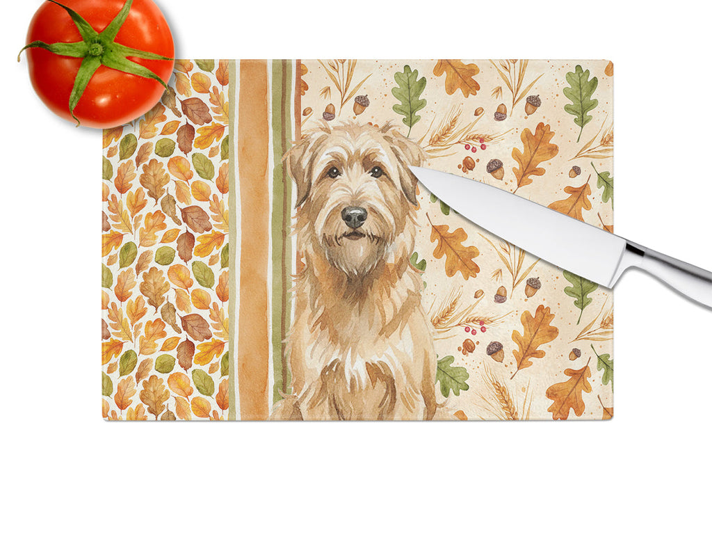 Tawny Briard Heirloom Fall Cutting Board Tempered Glass Kitchen Cutting Surface, Heat Resistant Chopping, Non-Slip Feet, Food Prep & Serving