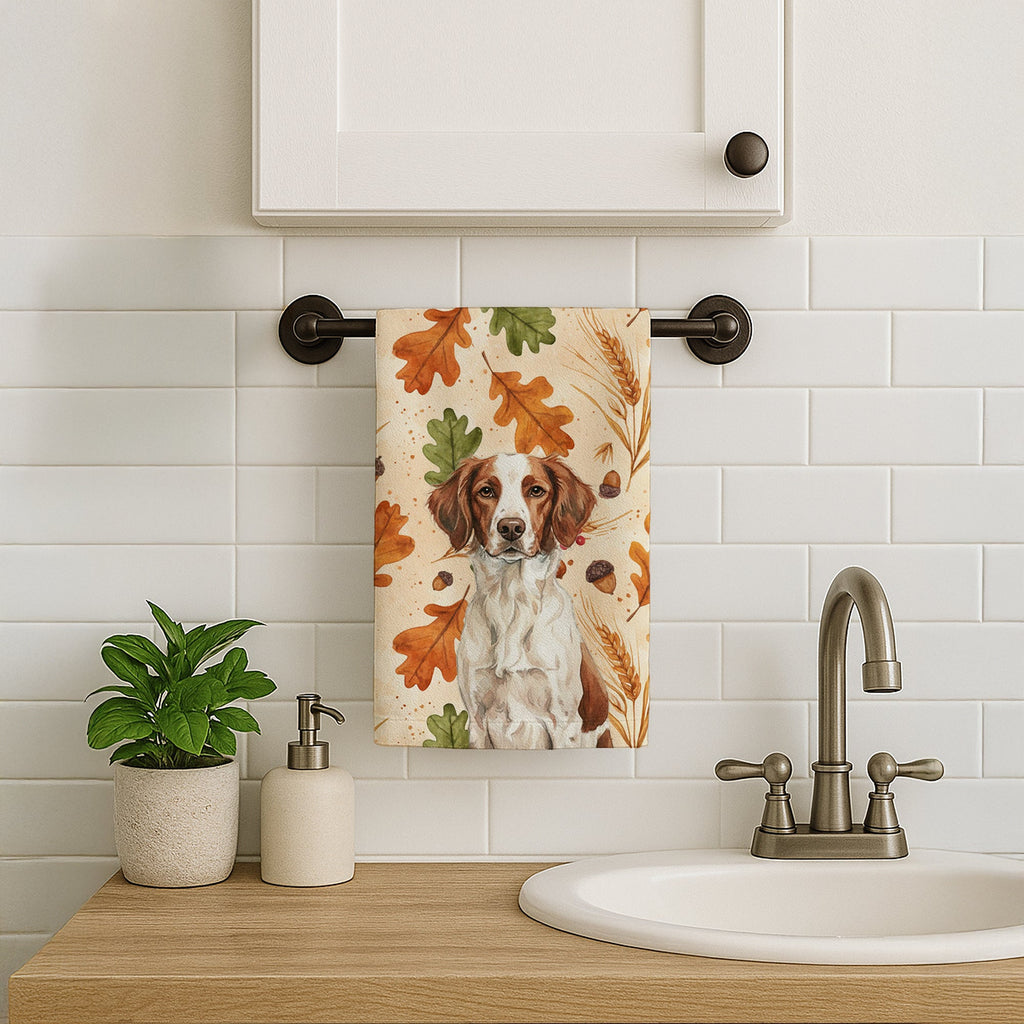 Liver and White Brittany Heirloom Fall Kitchen Towel Velour Plush Front and Cotton Loop Back Machine Washable