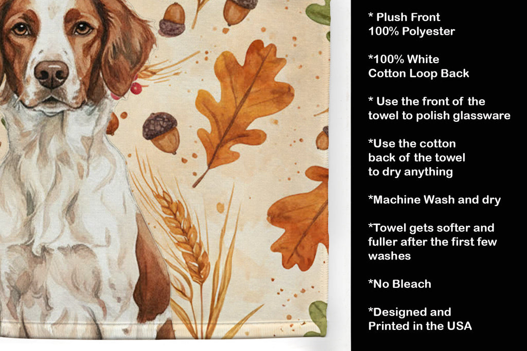 Liver and White Brittany Heirloom Fall Kitchen Towel Velour Plush Front and Cotton Loop Back Machine Washable