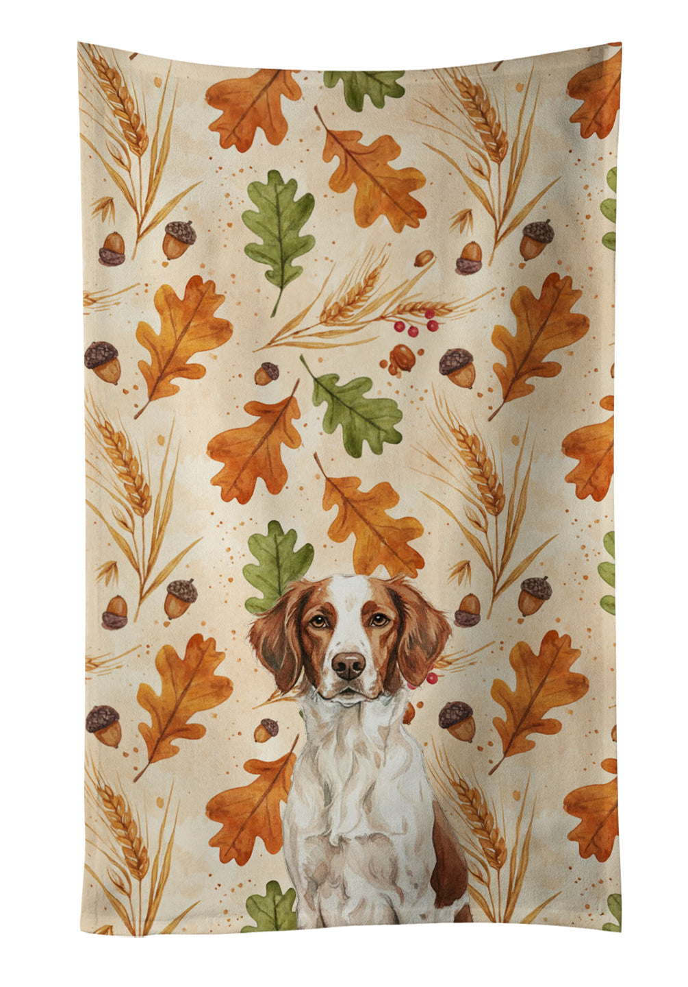 Liver and White Brittany Heirloom Fall Kitchen Towel Velour Plush Front and Cotton Loop Back Machine Washable