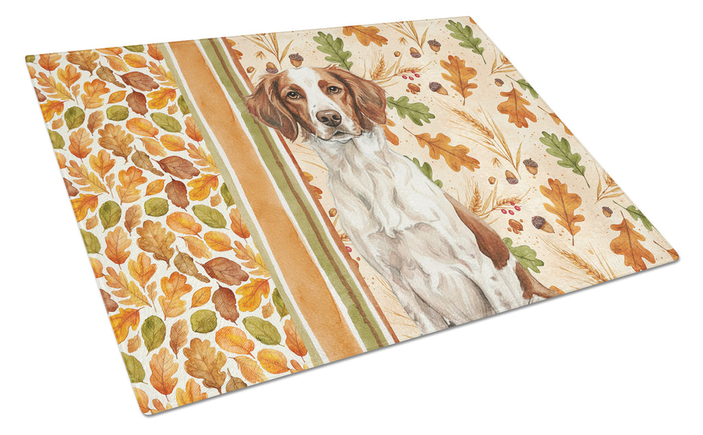 Liver and White Brittany Heirloom Fall Cutting Board Tempered Glass Kitchen Cutting Surface, Heat Resistant Chopping, Non-Slip Feet, Food Prep & Serving