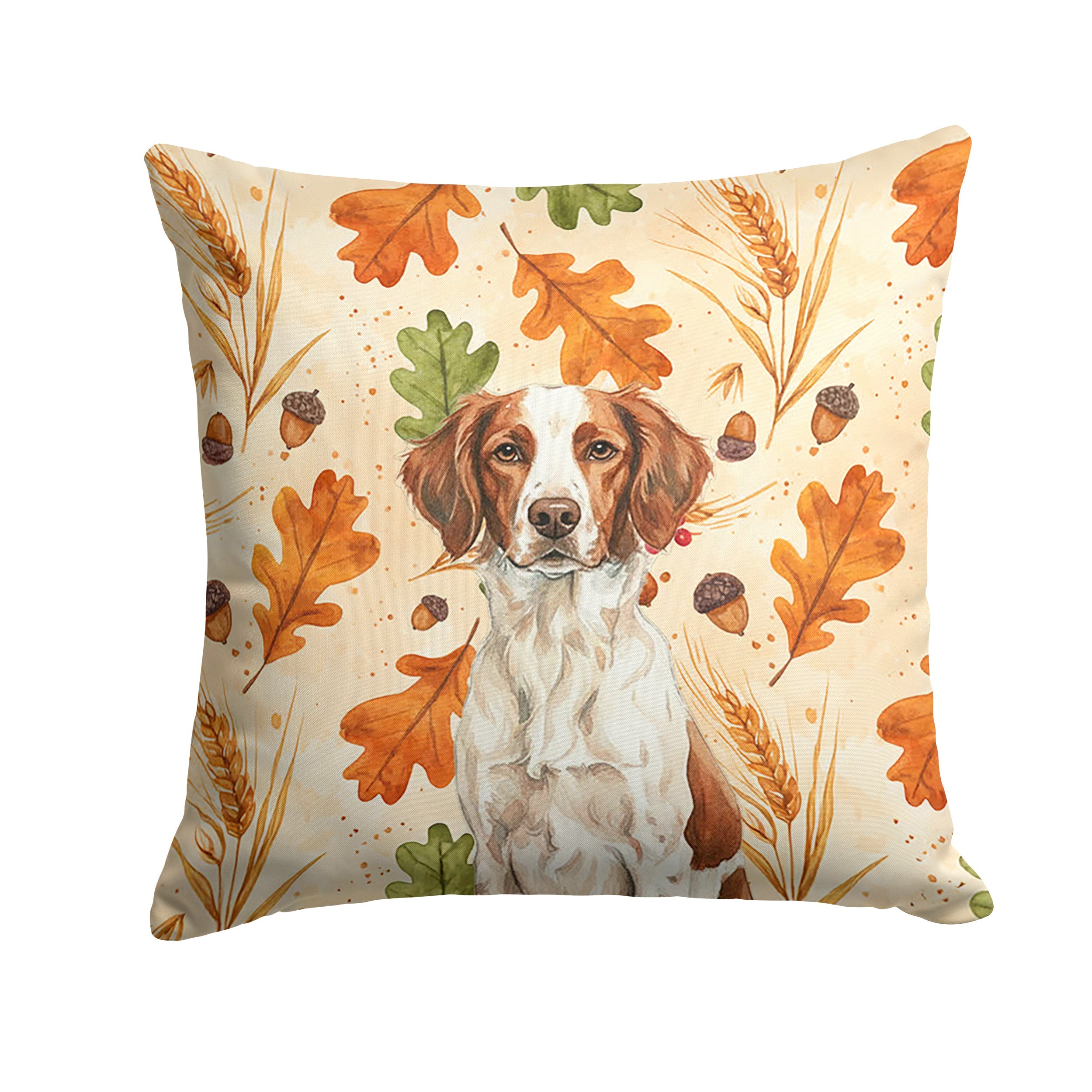 Liver and White Brittany Heirloom Fall Decorative Throw Pillow 14x14 Indoor Outdoor Accent Cushion, Fabric Cover with Insert for Sofa, Bed, Porch & Living Room