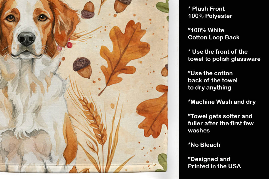 Orange and White Brittany Heirloom Fall Kitchen Towel Velour Plush Front and Cotton Loop Back Machine Washable