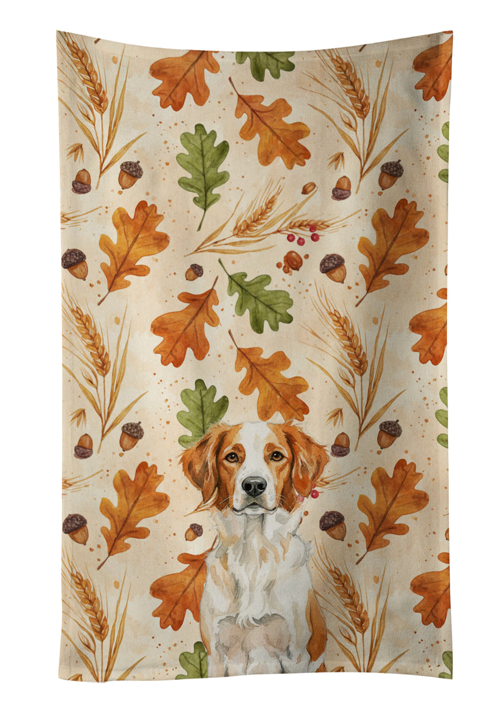 Orange and White Brittany Heirloom Fall Kitchen Towel Velour Plush Front and Cotton Loop Back Machine Washable