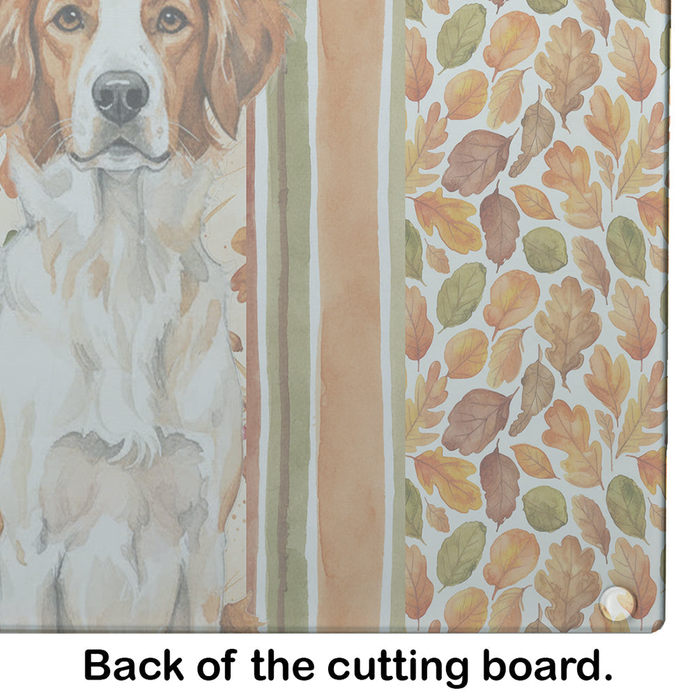 Orange and White Brittany Heirloom Fall Cutting Board Tempered Glass Kitchen Cutting Surface, Heat Resistant Chopping, Non-Slip Feet, Food Prep & Serving