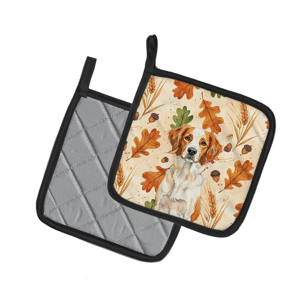 Orange and White Brittany Heirloom Fall Pot Holder Set of 2 Heat Resistant Quilted Hot Pads 7.5 x 7.5 Inch, Insulated Kitchen Trivets for Cooking & Baking